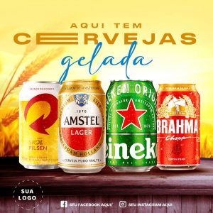 Post Feed Distribuidora Aqui Tem Cervejas Bebidas Social Media PSD Editável