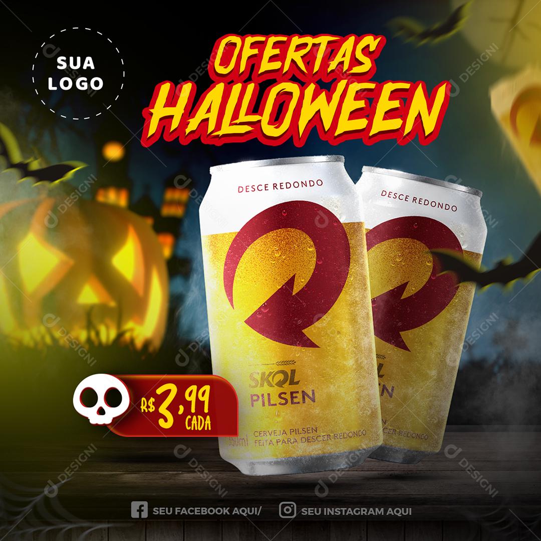 Post Feed Distribuidora Ofertas de Halloween Cerveja Skol Social Media PSD Editável