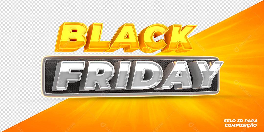 Black Friday Selo 3D Para Composição PNG Transparente Sem Fundo