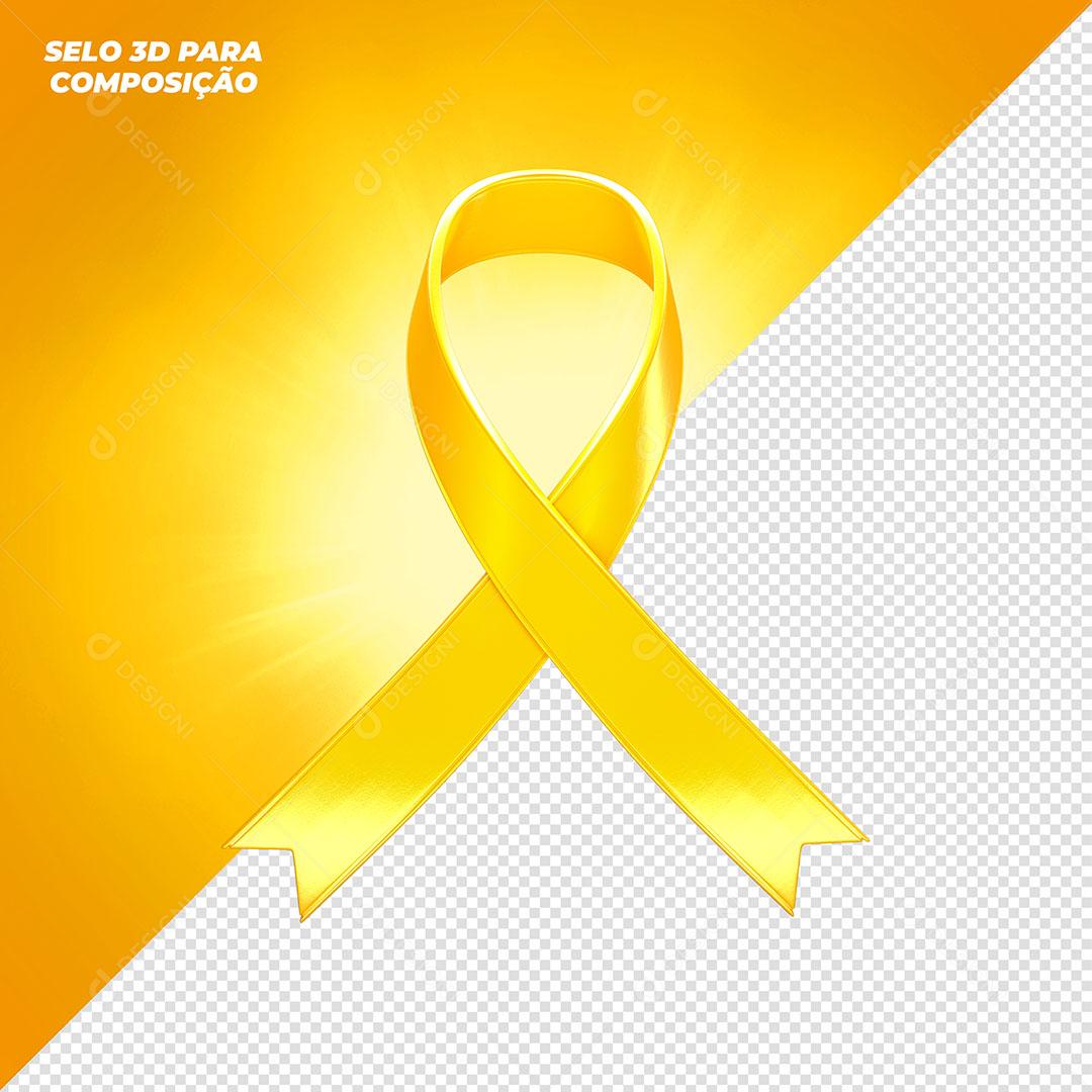 Laço Amarelo Elemento 3D Para Composição PNG Transparente