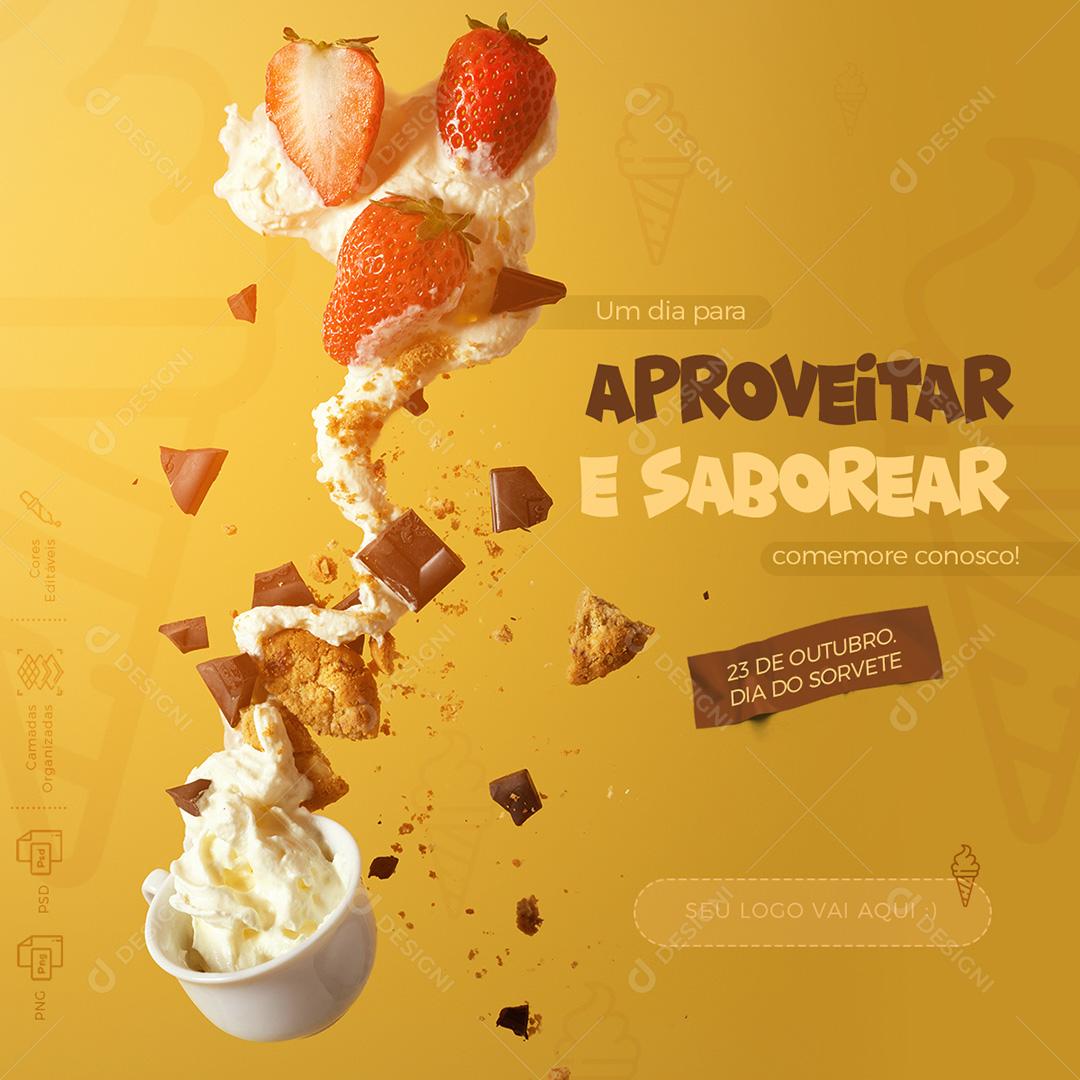 Dia do Sorvete Aproveitar e Saborear Social Media PSD Editável