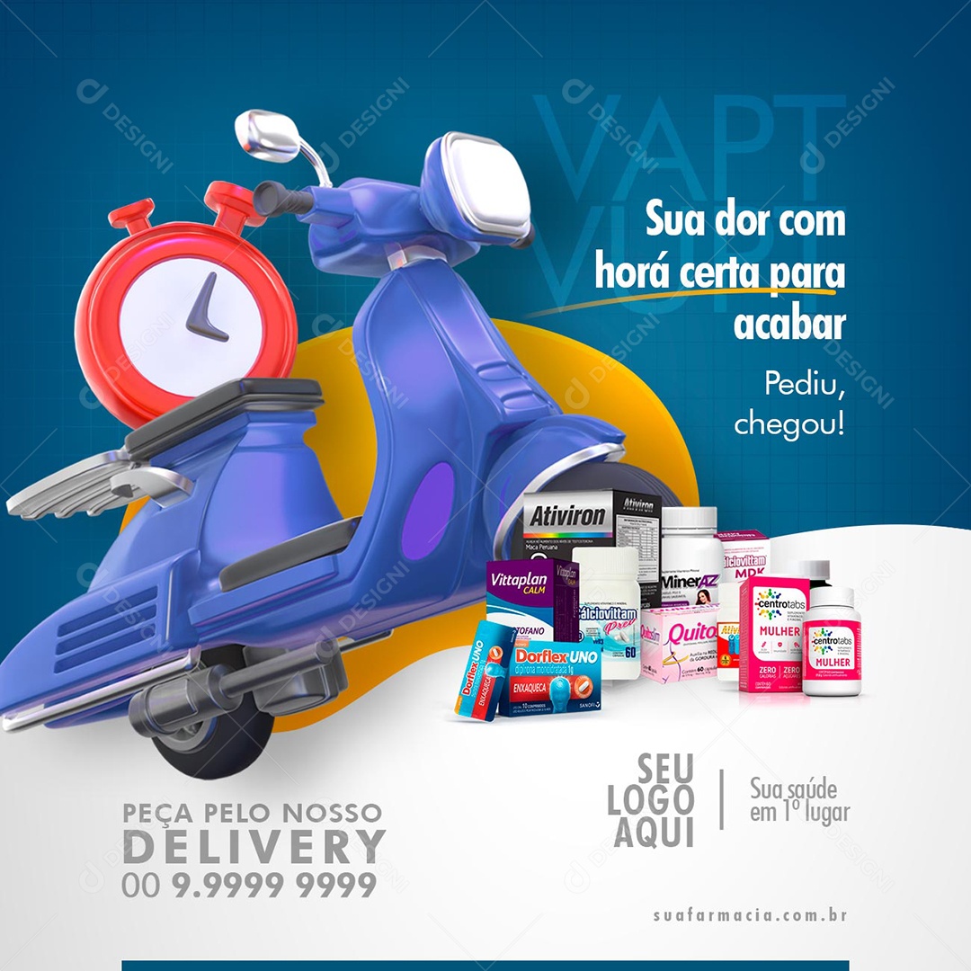 Post Feed Farmácia Sua Dor Com Horá Certa Para Acabar Social Media PSD Editável