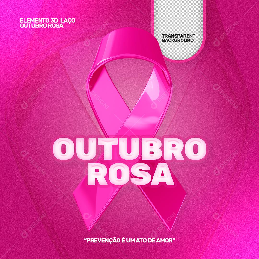 Elemento 3D Laço Outubro Rosa para Composição PSD