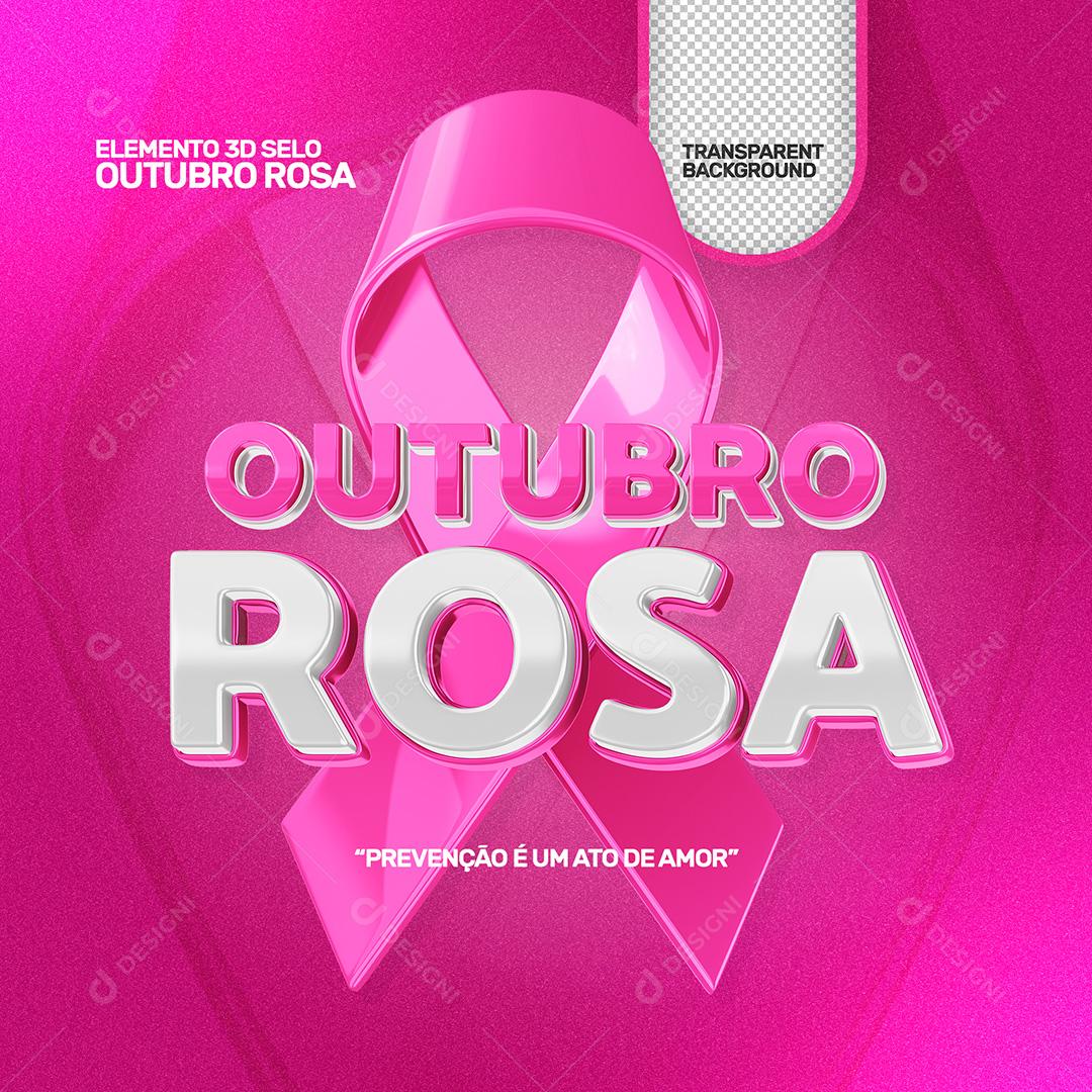 Selo 3D Outubro Rosa para Composição PSD