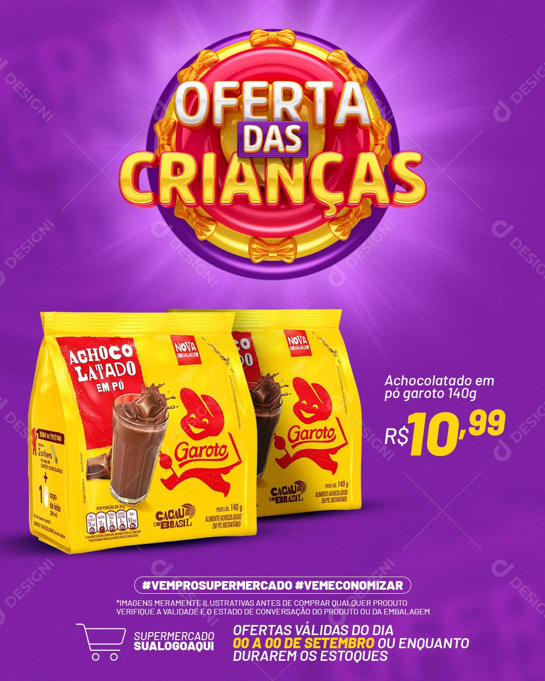 Post Supermercado Ofertas das Crianças Produtos Social Media PSD Editável