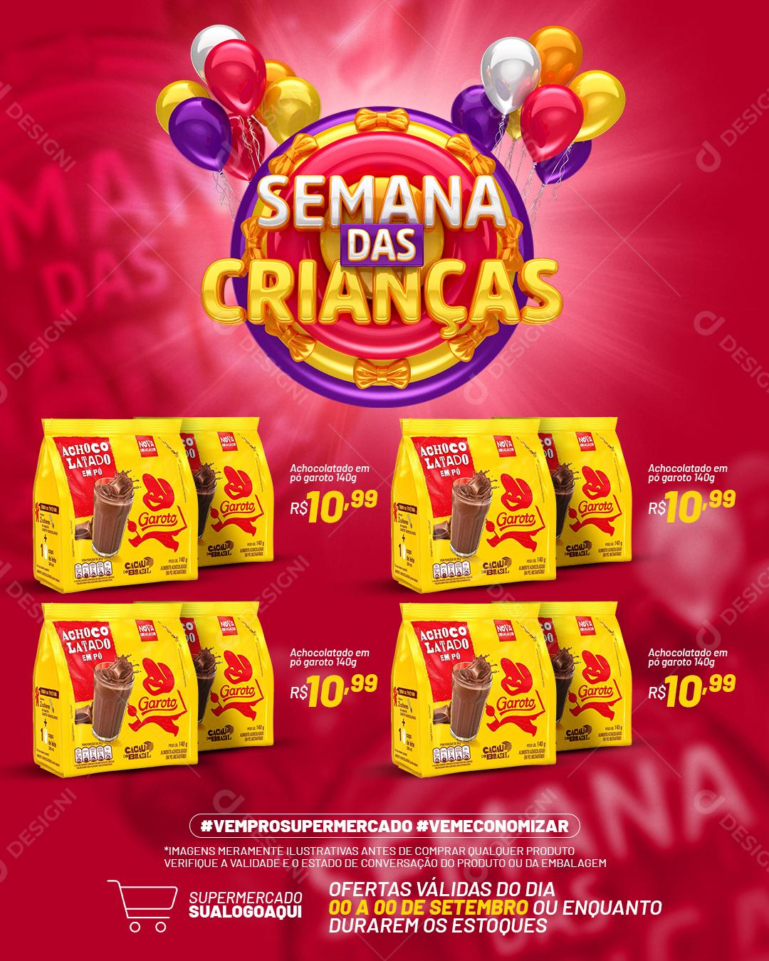 Encarte Supermercado Semana das Crianças Produtos Social Media PSD Editável