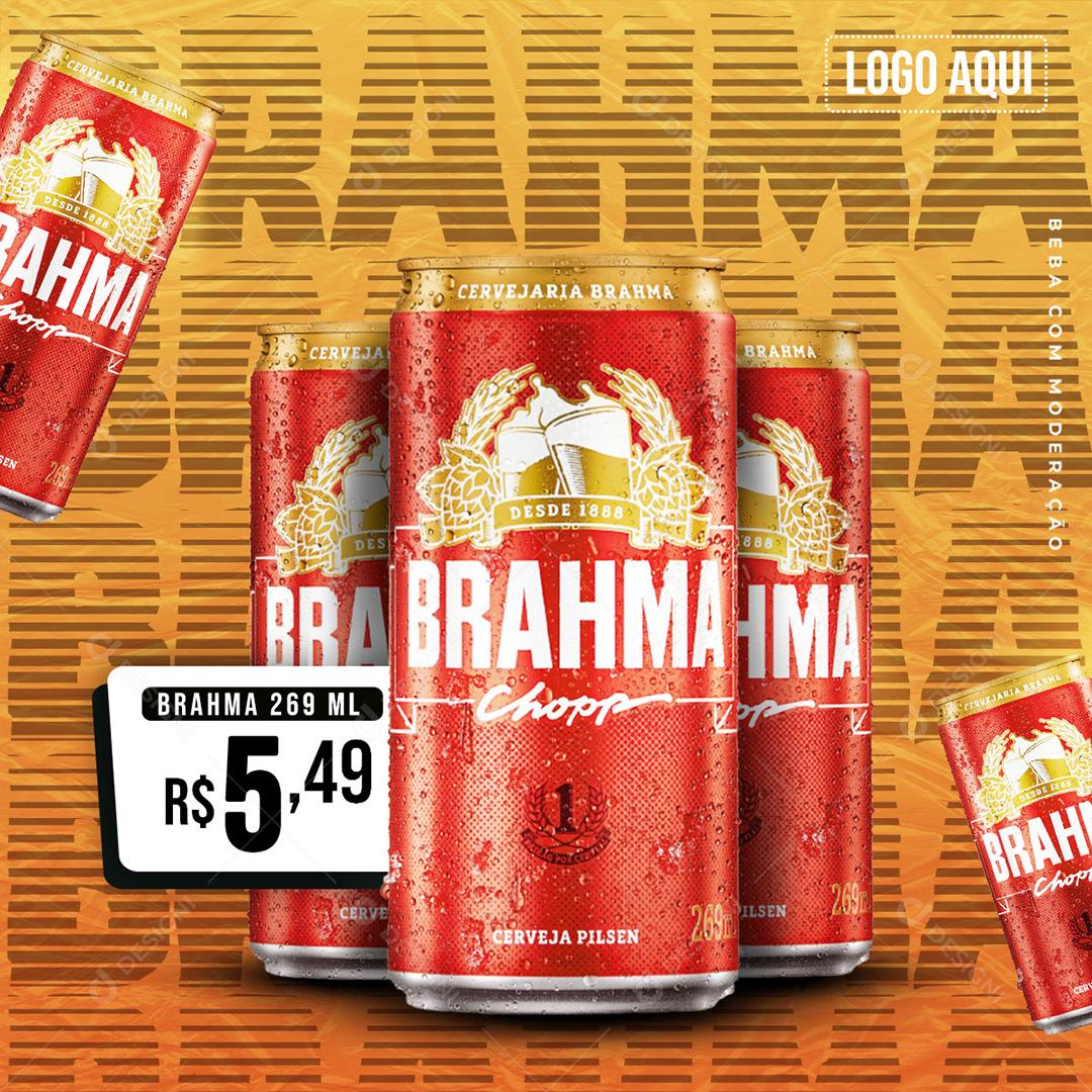 Post Feed Distribuidora Cerveja Brahma Lata Social Media PSD Editável