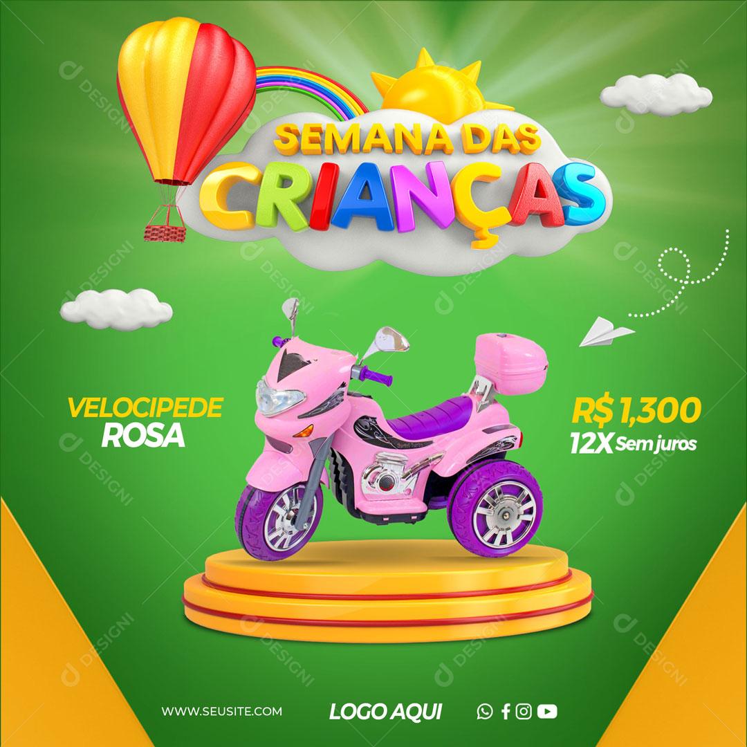 Post Feed Loja Semana Das Crianças Produto Velocipede Social Media PSD Editável