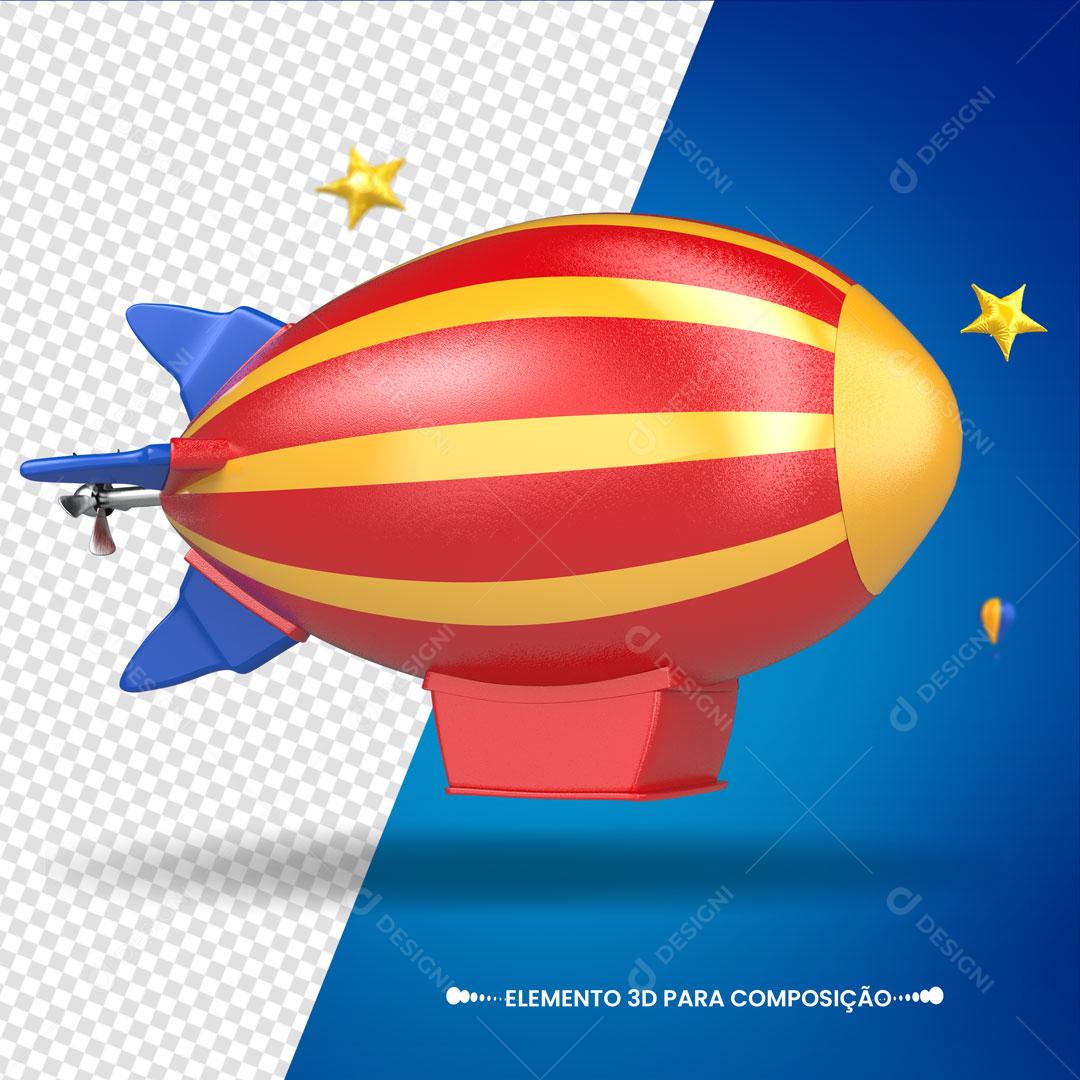 Elemento 3D Dirigível Vermelho Para Composição PSD Editável