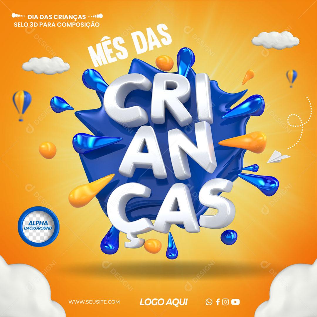 Mês das Crianças Selo 3D Para Composição Texto Editável PSD