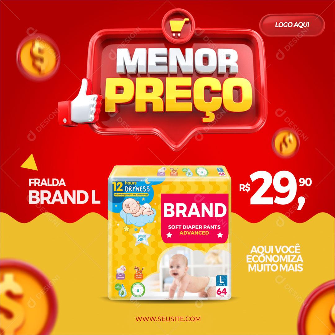 Post Feed Supermercado Menor Preço Produto Fralda Brand L Social Media PSD Editável