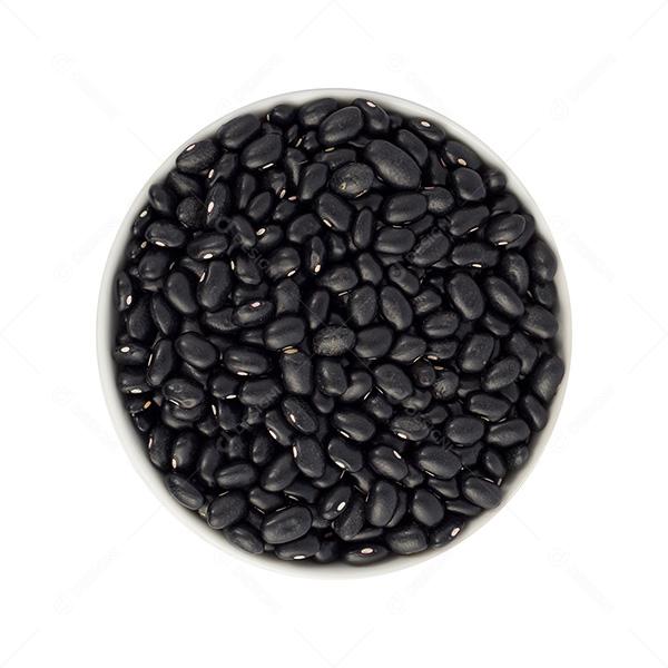 Feijão preto em Uma Louça Redonda Visto de Cima Sobre Fundo Branco