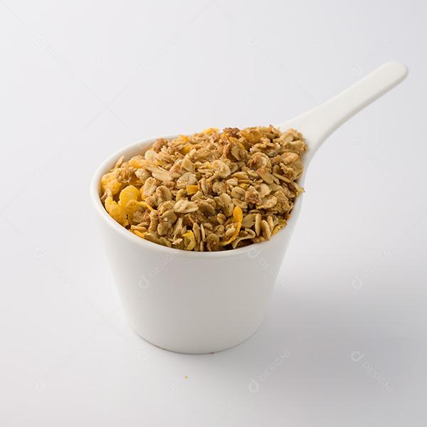 Recipiente Branco Cheio de Cereal Amarelo