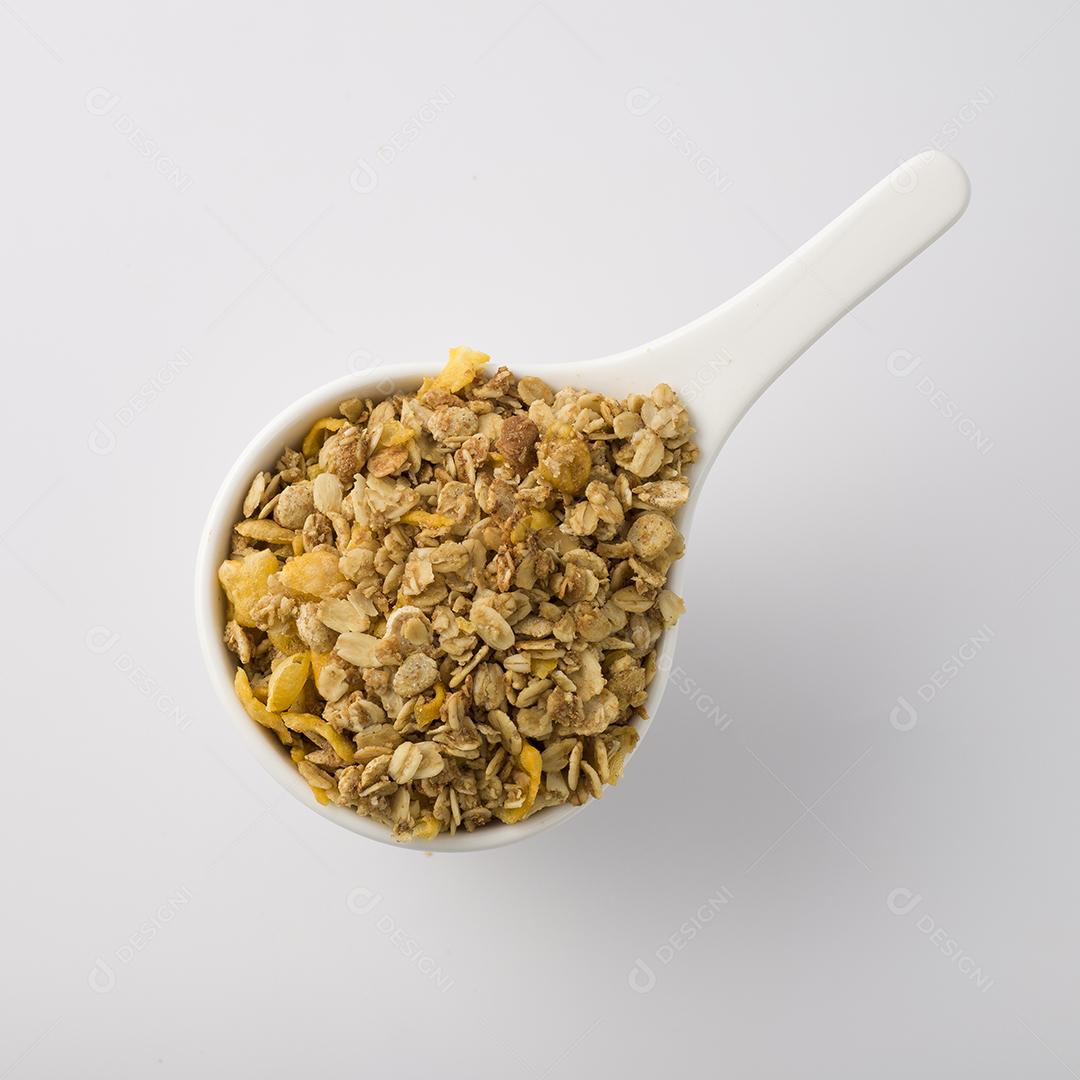 Recipiente Branco Cheio de Cereal Amarelo Visto de Cima