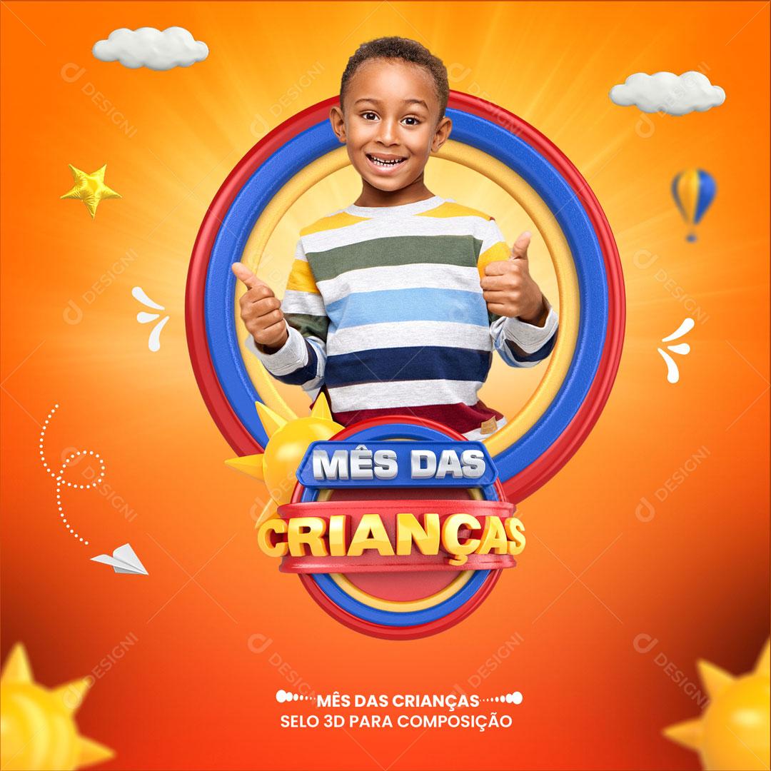 Mês das Crianças Selo 3D Para Composição PSD Editável