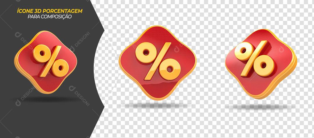 Porcentagem Ícones 3D Vermelho Para Composição PSD Editável