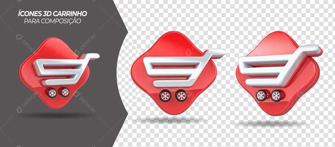 Carrinhos de Supermercado Ícones 3D Vermelho Para Composição PSD Editável