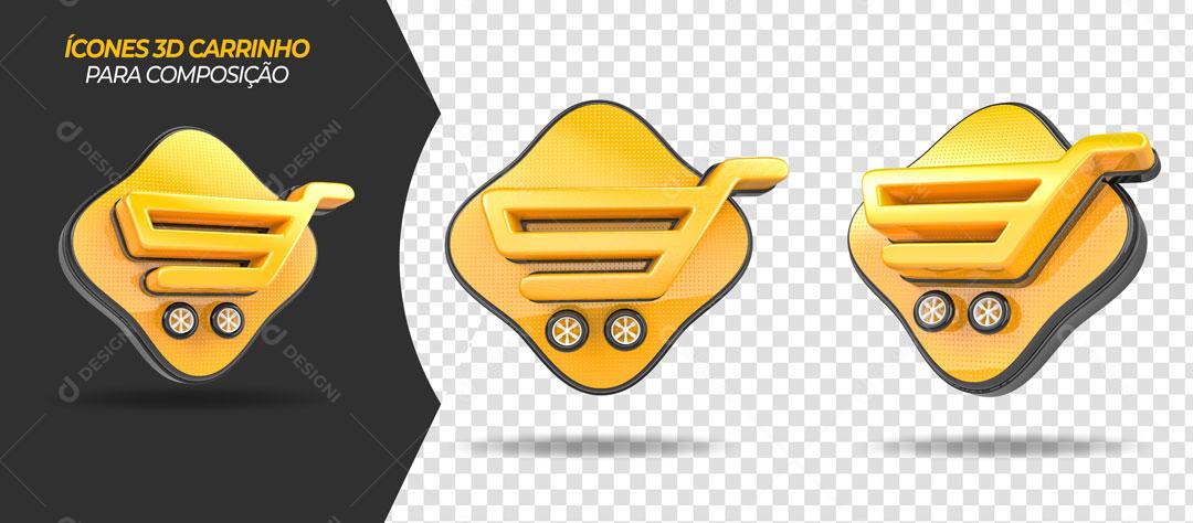 Carrinhos de Supermercado Ícones 3D Amarelo Para Composição PSD Editável