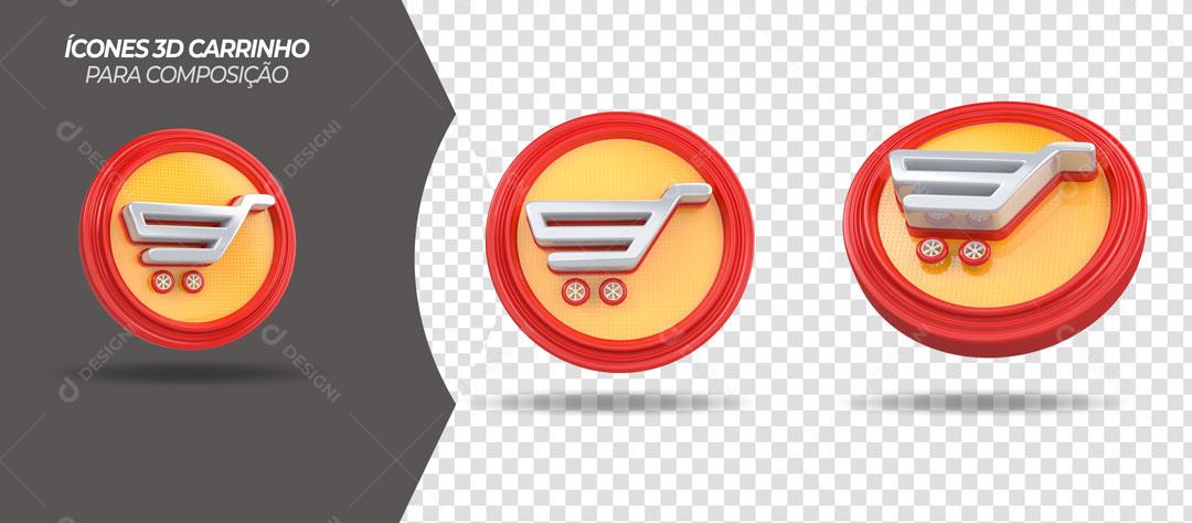 Carrinhos de Supermercado Ícones 3D Para Composição PSD Editável