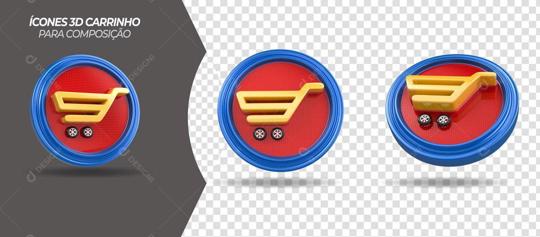 Carrinhos de Supermercado Ícones 3D Para Composição PSD Editável