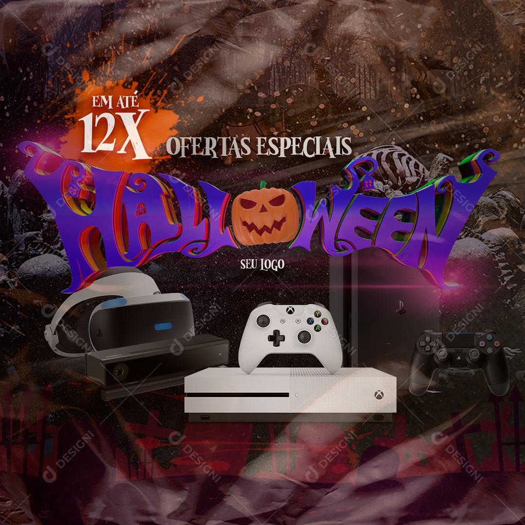 Oferta de Halloween X-Box + Acessórios Social Media PSD Editável