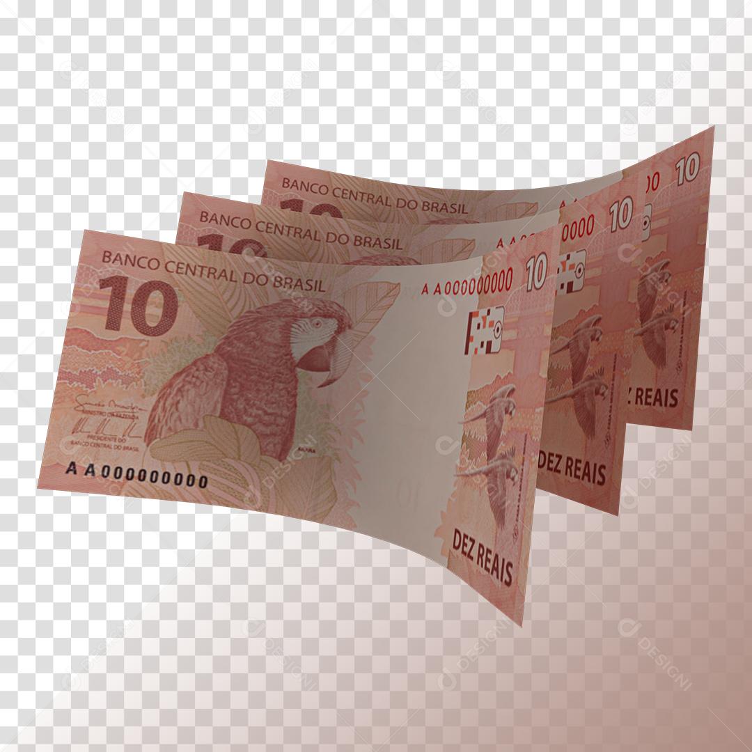 Notas de 10 Reais Dinheiro Elemento 3D PNG Transparente Sem Fundo