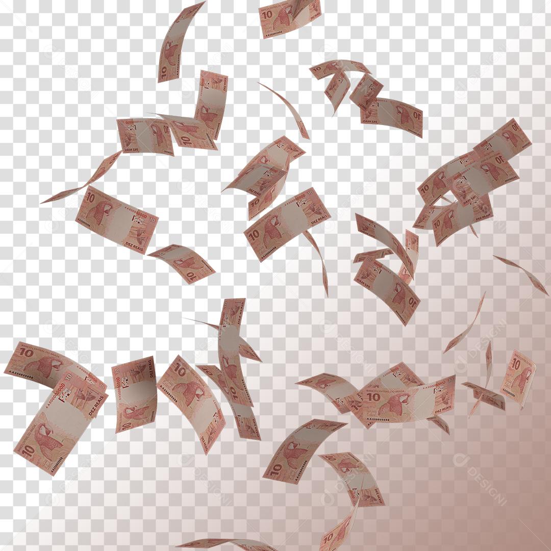 Chuvas de Notas de 10 Reais Dinheiro Elemento 3D PNG Transparente Sem Fundo