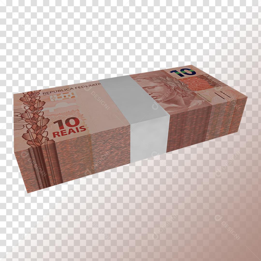 Maço de Notas de 10 Reais Dinheiro Elemento 3D PNG Transparente Sem Fundo