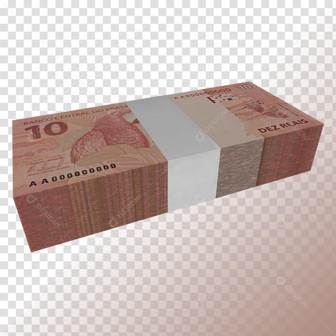 Maço de Notas de 10 Reais Dinheiro Elemento 3D PNG Transparente Sem Fundo