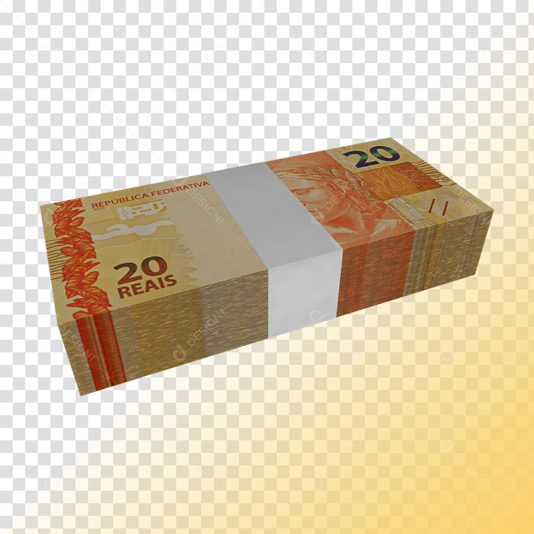 Maço de Notas de 20 Reais Dinheiro Elemento 3D PNG Transparente Sem Fundo