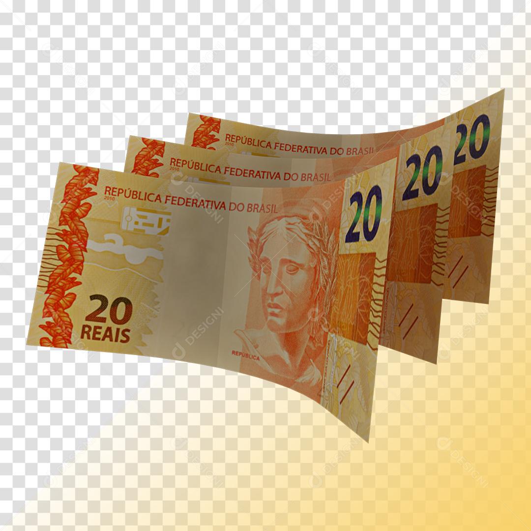 Notas de 20 Reais Dinheiro Elemento 3D PNG Transparente Sem Fundo