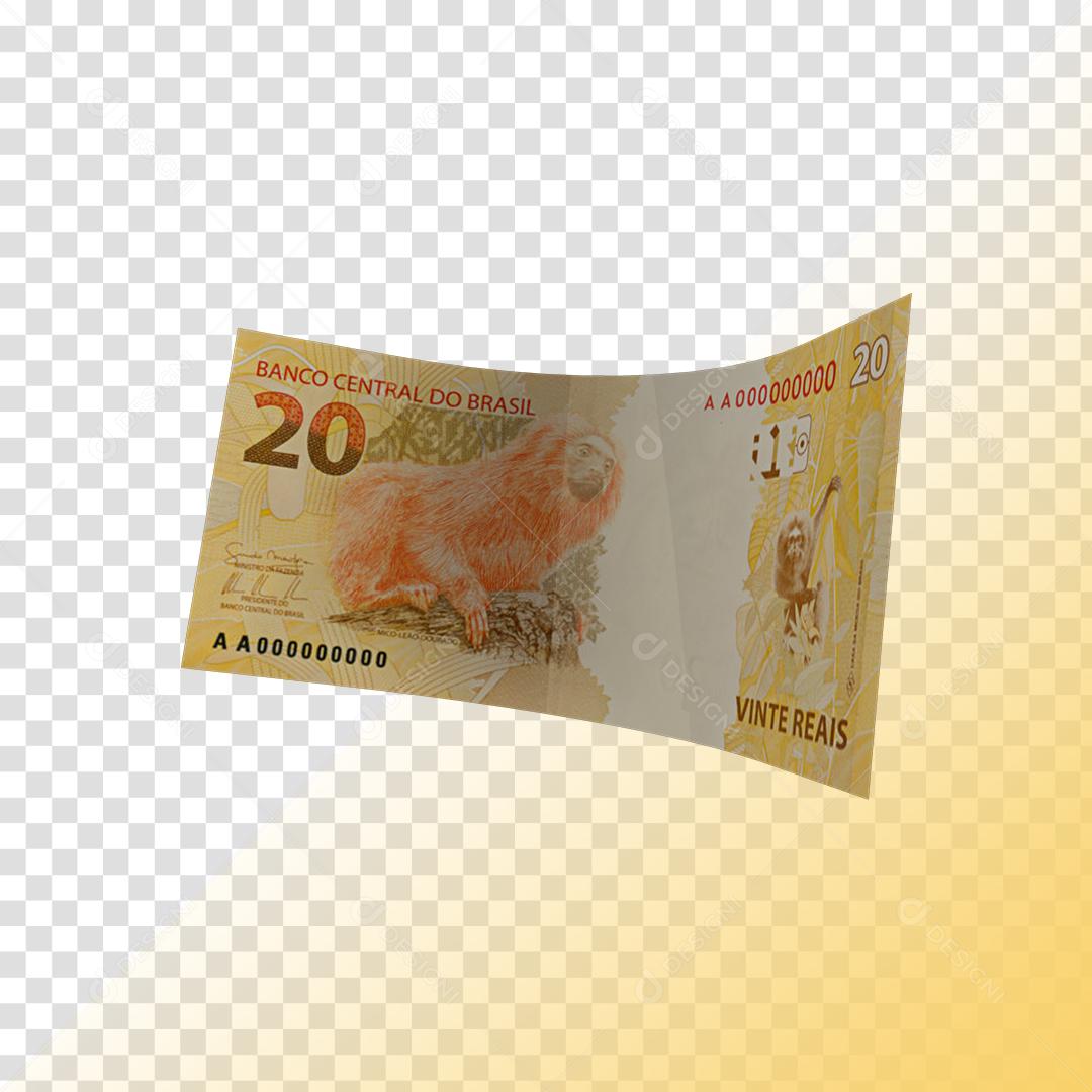 Nota de 20 Reais Dinheiro Elemento 3D PNG Transparente Sem Fundo