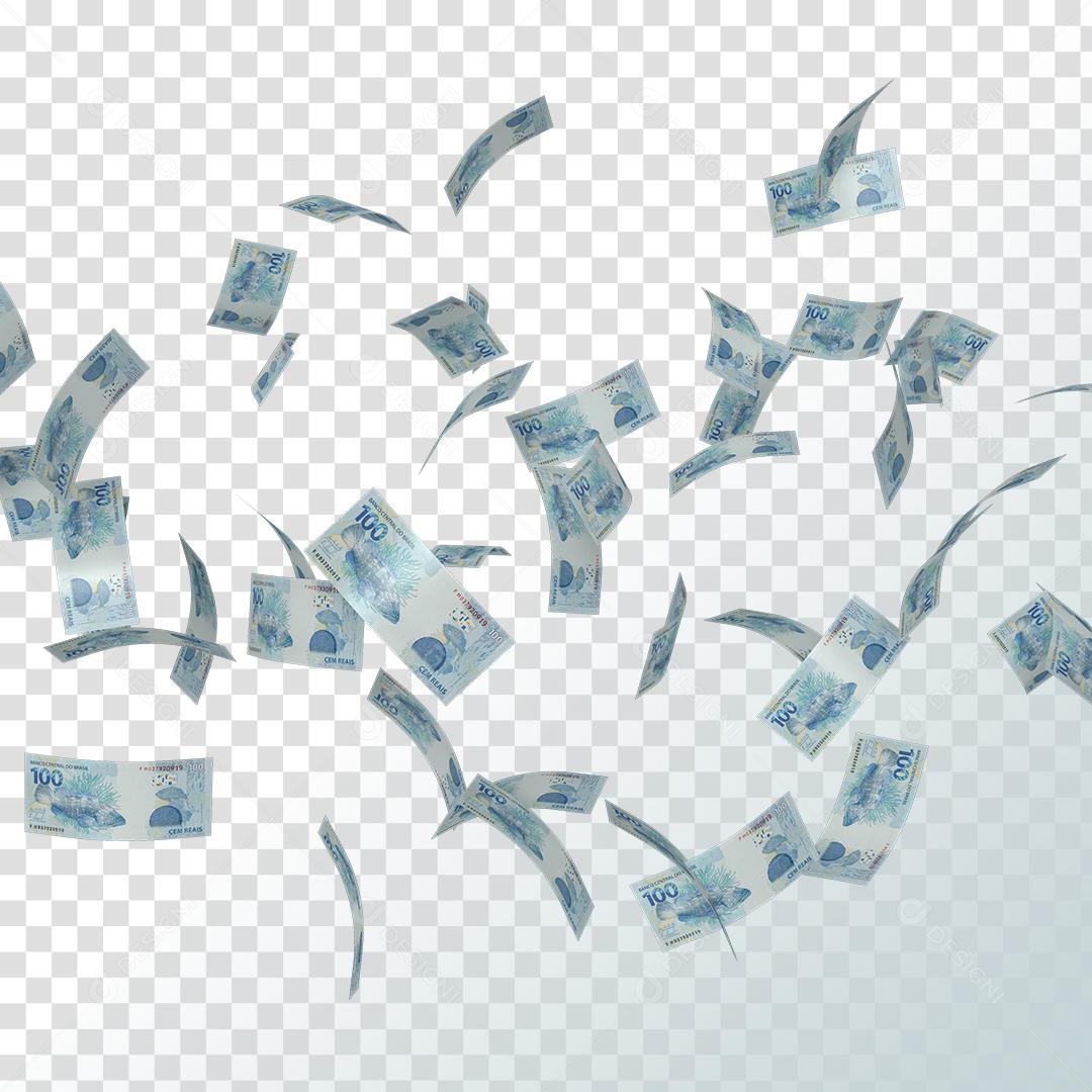 Chuva de Notas de 100 Reais Dinheiro Elemento 3D PNG Transparente Sem Fundo