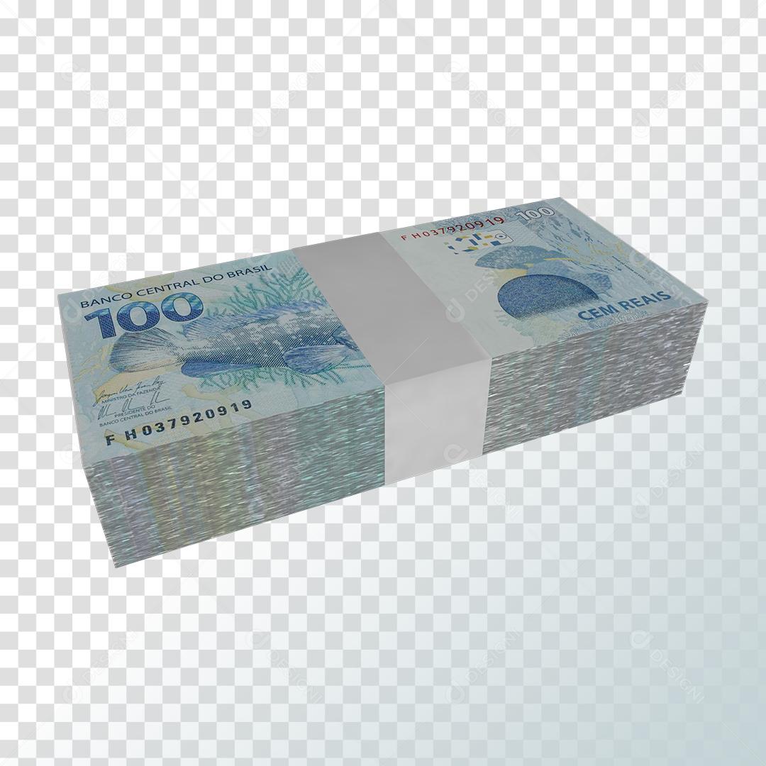 Maço de Notas de 100 Reais Dinheiro Elemento 3D PNG Transparente Sem Fundo