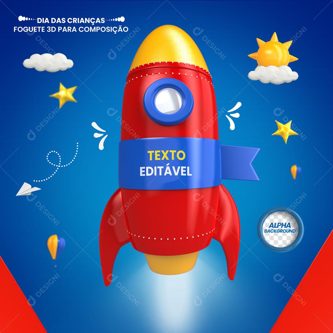 Foguete Dia Das Crianças Elemento 3D Para Composição PSD Editável