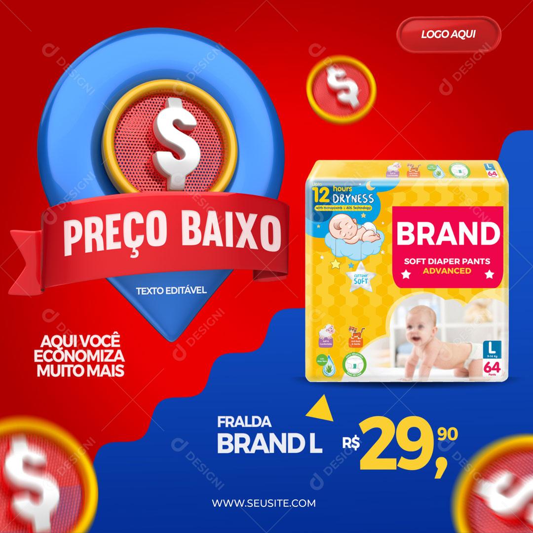 Post Feed Supermercado Preço Baixo Produto Social Media PSD Editável