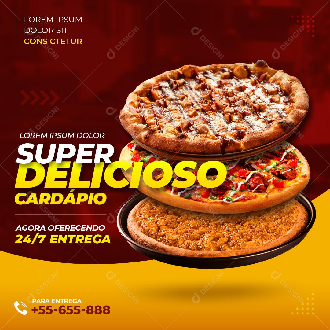 Post Feed Pizzaria Super Delicioso Social Media PSD Editável