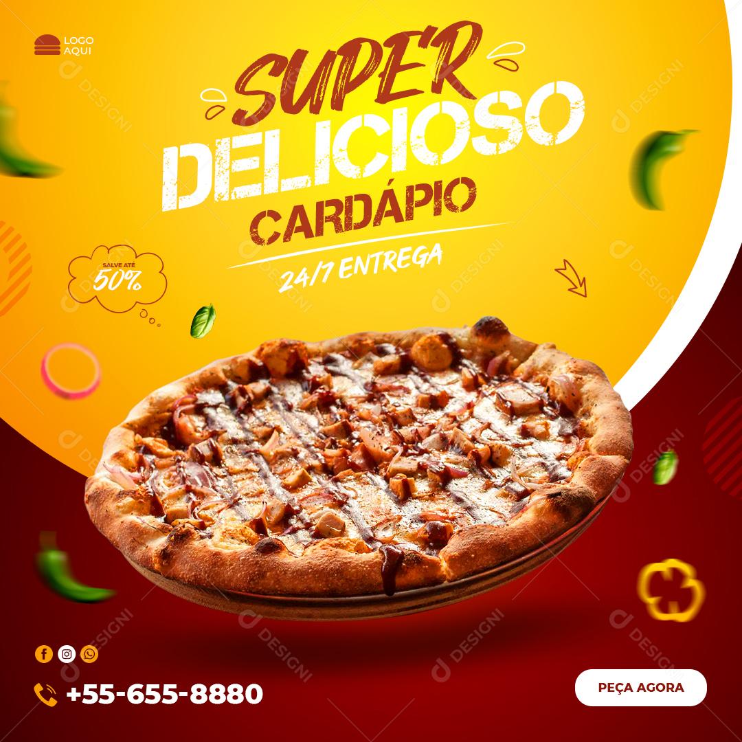 Post Feed Pizzaria Super Delicioso Cardápio Social Media PSD Editável