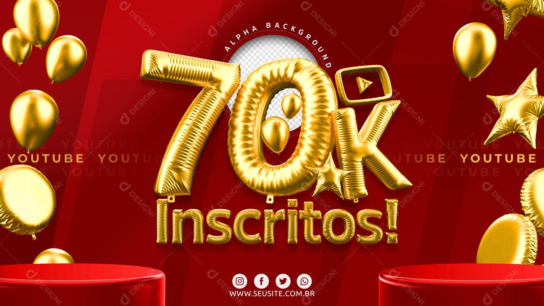 70K Inscritos Elemento 3D Para Composição PSD Editável