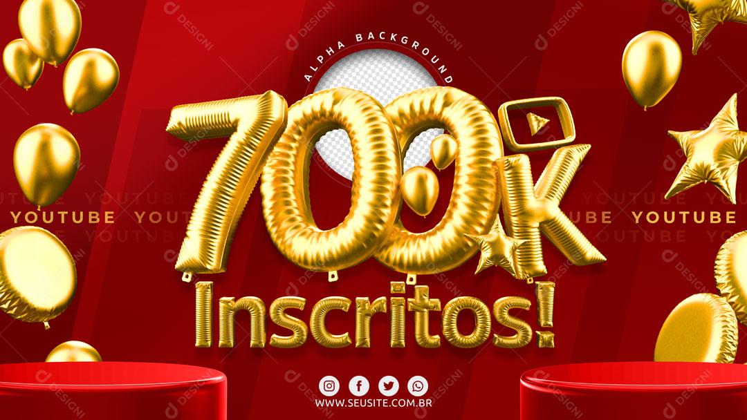 700K Inscritos Elemento 3D Para Composição PSD Editável