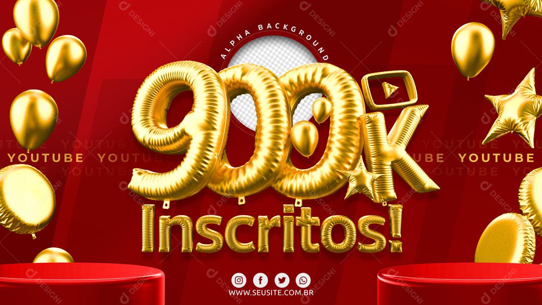 900K Inscritos Elemento 3D Para Composição PSD Editável