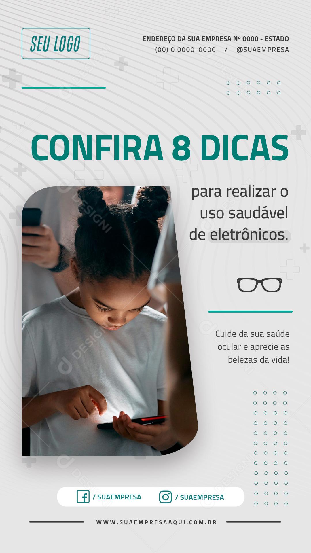 Story Confira 8 Dicas Para Realizar o Uso Saudável Social Media PSD Editável
