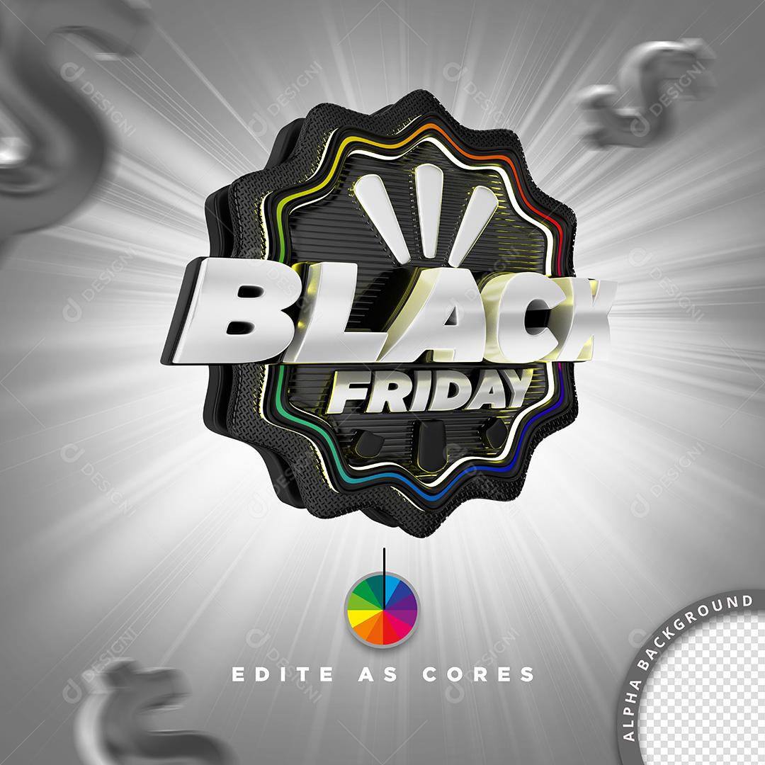 Selo 3D para Composição Black Friday PSD Cores Editáveis