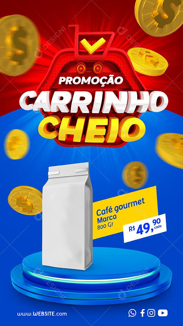 Promoção Carrinho Cheio Café Gourmet Social Media PSD Editável