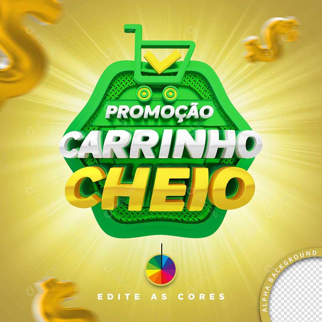 Selo 3D para Composição Promoção Carrinho Cheio PSD Cores Editáveis