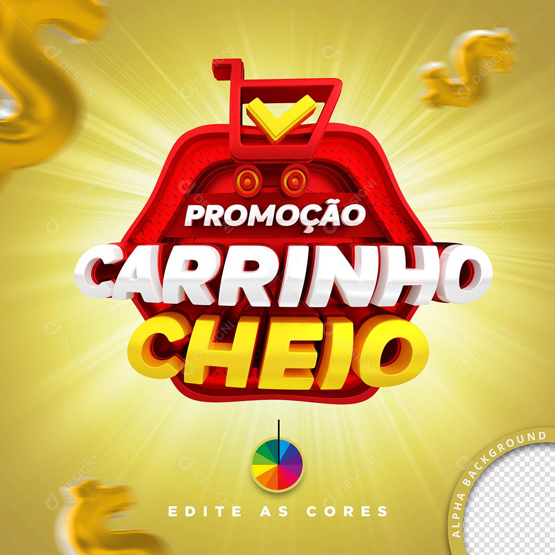 Selo 3D para Composição Promoção Carrinho Cheio PSD Cores Editáveis