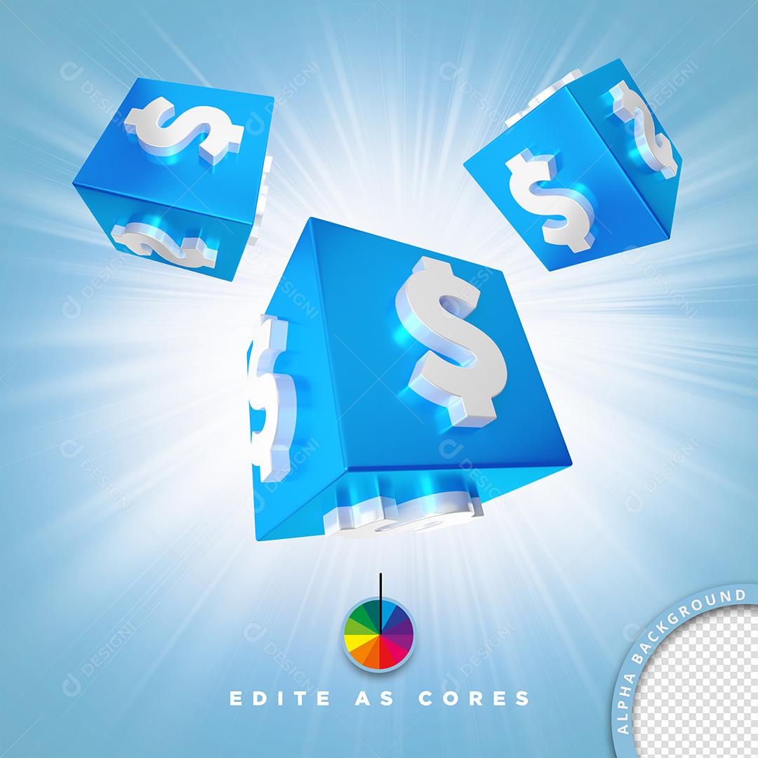 Elementos 3D para Composição Dados com Cifrão PSD Cores Editáveis