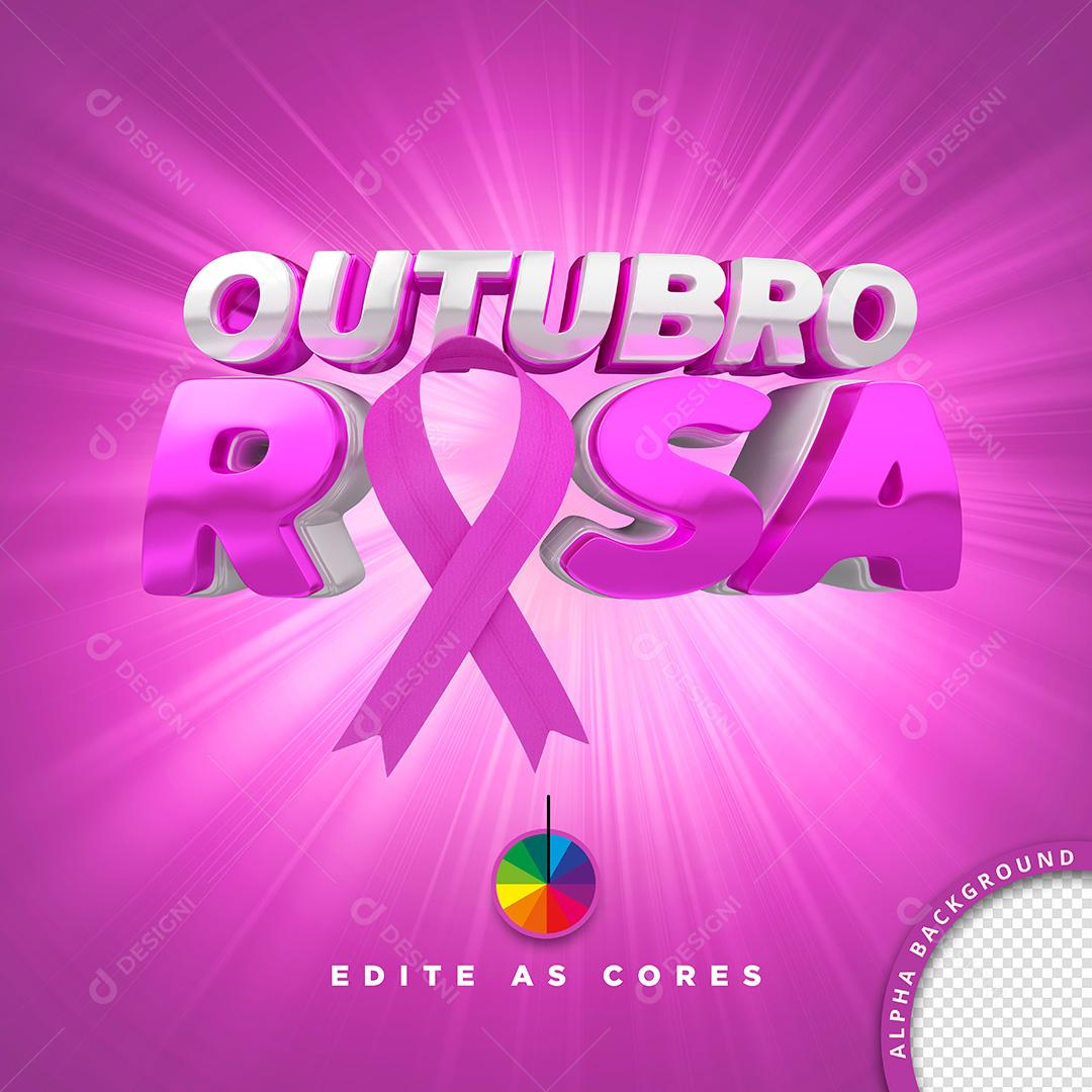 Selo 3D para Composição Outubro Rosa PSD Cores Editáveis