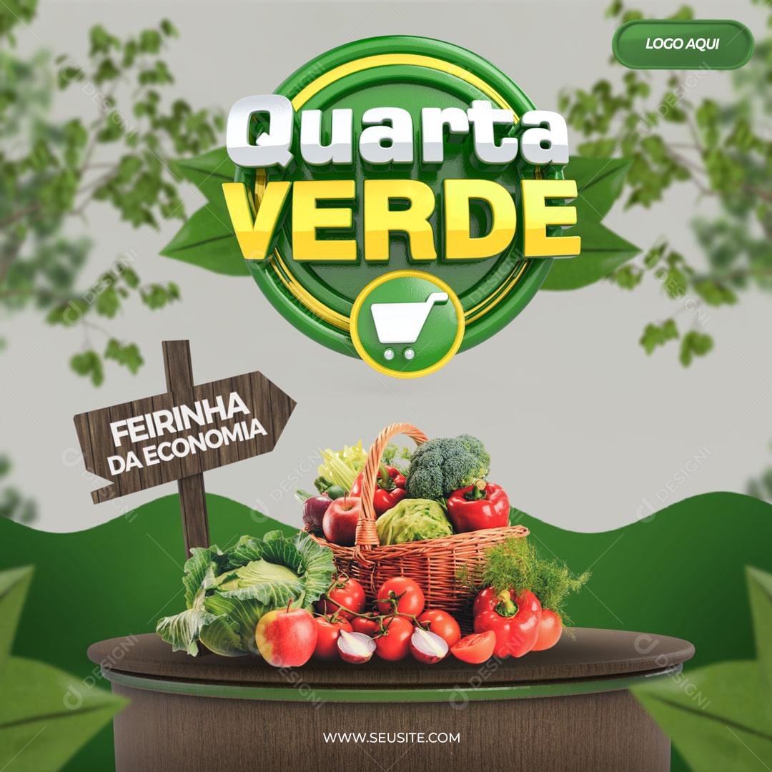 Post Feed Hortifruti Quarta Verde Feirinha da Economia Social Media PSD Editável