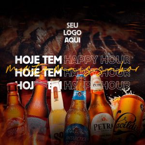 Post Feed Churrascaria Hoje Tem Happy Hour Social Media PSD Editável